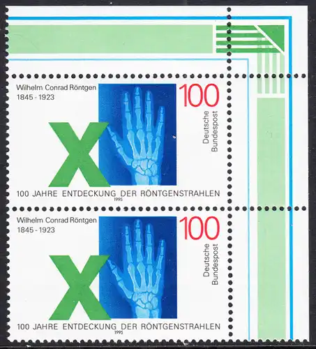 BUND 1995 Michel-Nummer 1784 postfrisch vert.PAAR ECKRAND oben rechts