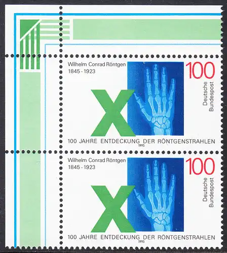 BUND 1995 Michel-Nummer 1784 postfrisch vert.PAAR ECKRAND oben links