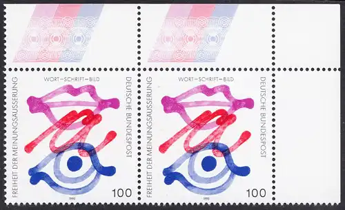 BUND 1995 Michel-Nummer 1789 postfrisch horiz.PAAR ECKRAND oben rechts