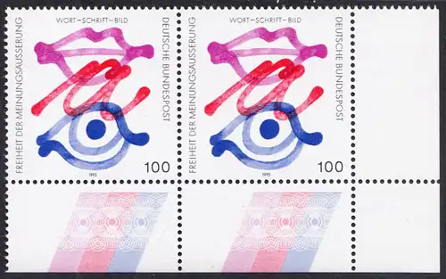 BUND 1995 Michel-Nummer 1789 postfrisch horiz.PAAR ECKRAND unten rechts