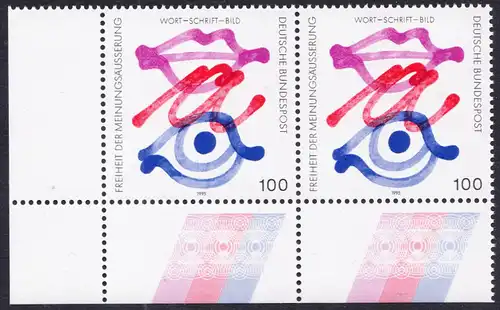 BUND 1995 Michel-Nummer 1789 postfrisch horiz.PAAR ECKRAND unten links