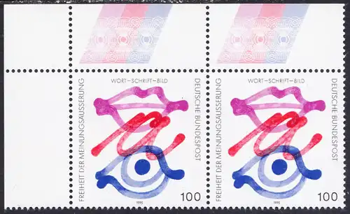 BUND 1995 Michel-Nummer 1789 postfrisch horiz.PAAR ECKRAND oben links