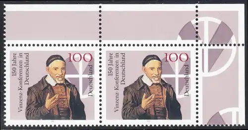 BUND 1995 Michel-Nummer 1793 postfrisch horiz.PAAR ECKRAND oben rechts