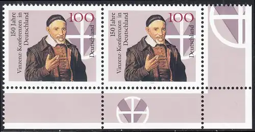 BUND 1995 Michel-Nummer 1793 postfrisch horiz.PAAR ECKRAND unten rechts