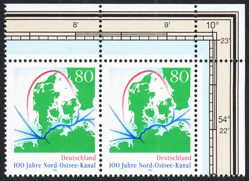 BUND 1995 Michel-Nummer 1802 postfrisch horiz.PAAR ECKRAND oben rechts