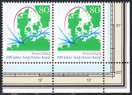 BUND 1995 Michel-Nummer 1802 postfrisch horiz.PAAR ECKRAND unten rechts