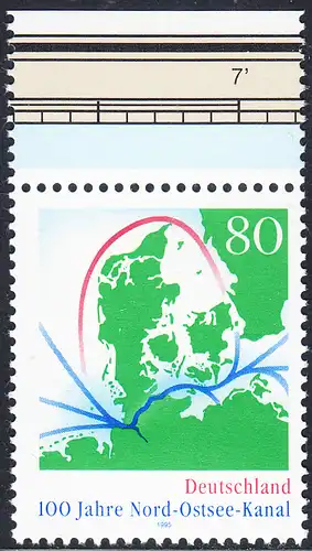 BUND 1995 Michel-Nummer 1802 postfrisch EINZELMARKE RAND oben 