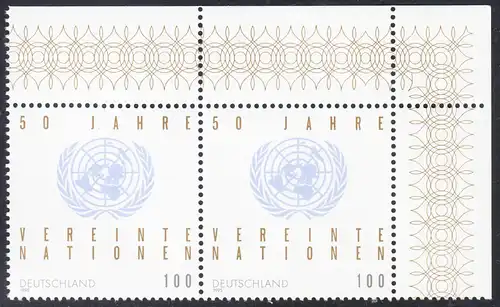 BUND 1995 Michel-Nummer 1804 postfrisch horiz.PAAR ECKRAND oben rechts