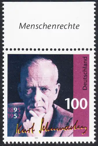 BUND 1995 Michel-Nummer 1824 postfrisch EINZELMARKE RAND oben (b)