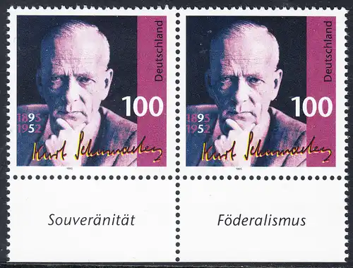 BUND 1995 Michel-Nummer 1824 postfrisch horiz.PAAR RÄNDER unten