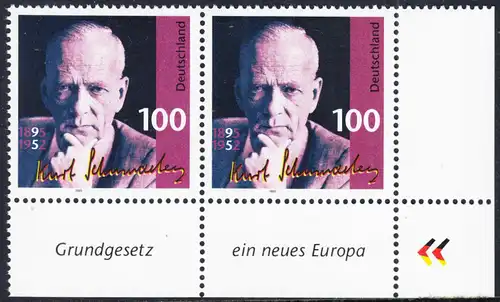 BUND 1995 Michel-Nummer 1824 postfrisch horiz.PAAR ECKRAND unten rechts