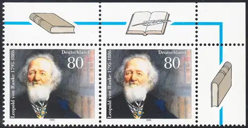 BUND 1995 Michel-Nummer 1826 postfrisch horiz.PAAR ECKRAND oben rechts