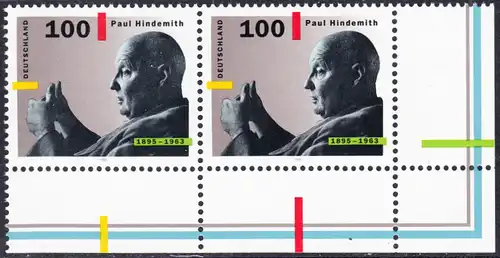 BUND 1995 Michel-Nummer 1827 postfrisch horiz.PAAR ECKRAND unten rechts