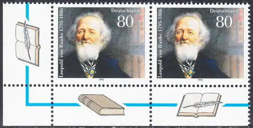 BUND 1995 Michel-Nummer 1826 postfrisch horiz.PAAR ECKRAND unten links