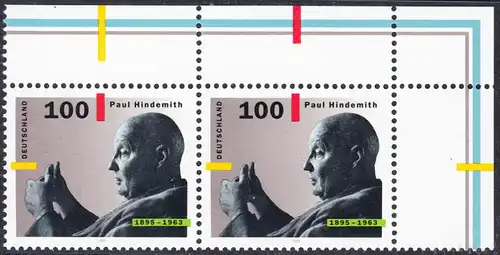 BUND 1995 Michel-Nummer 1827 postfrisch horiz.PAAR ECKRAND oben rechts