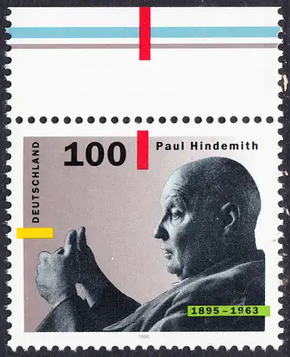 BUND 1995 Michel-Nummer 1827 postfrisch EINZELMARKE RAND oben 