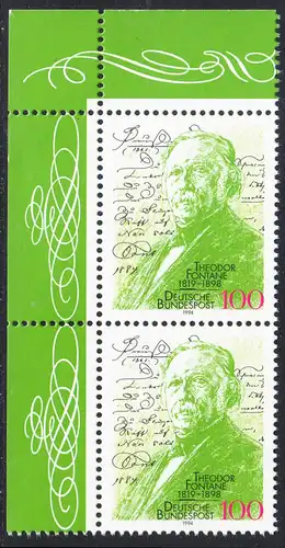 BUND 1994 Michel-Nummer 1767 postfrisch vert.PAAR ECKRAND oben links