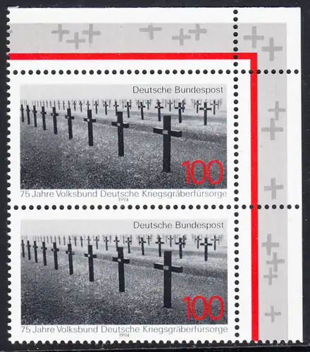 BUND 1994 Michel-Nummer 1768 postfrisch vert.PAAR ECKRAND oben rechts