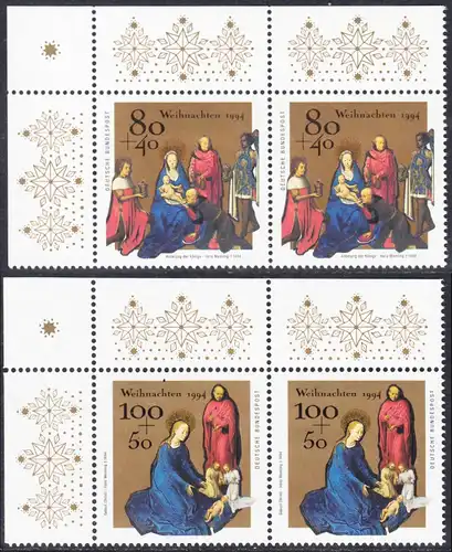 BUND 1994 Michel-Nummer 1770-1771 postfrisch SATZ(2) horiz.PAARE ECKRÄNDER oben links