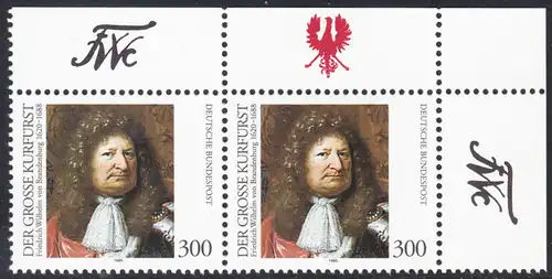 BUND 1995 Michel-Nummer 1781 postfrisch horiz.PAAR ECKRAND oben rechts