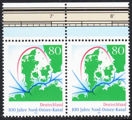 BUND 1995 Michel-Nummer 1802 postfrisch horiz.PAAR RÄNDER oben 