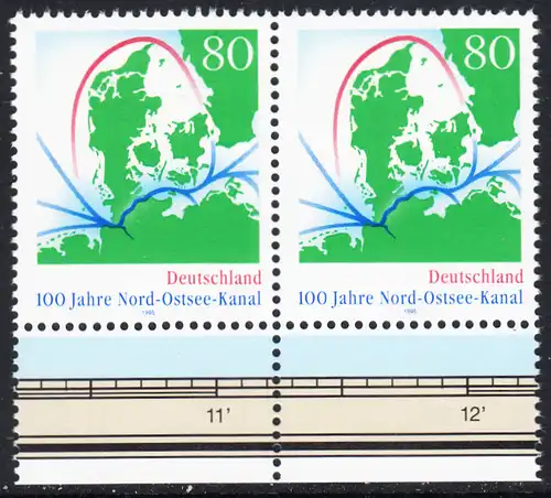 BUND 1995 Michel-Nummer 1802 postfrisch horiz.PAAR RÄNDER unten 