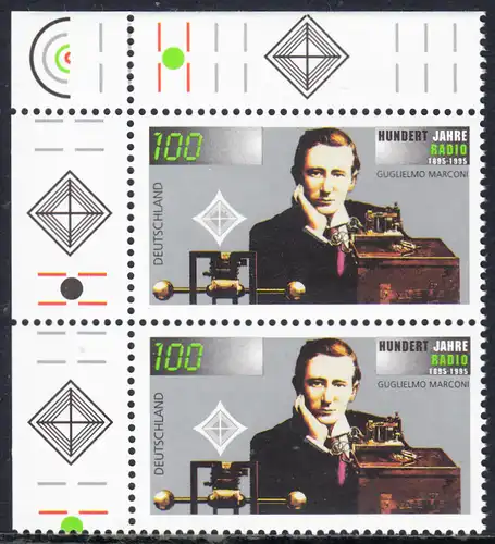 BUND 1995 Michel-Nummer 1803 postfrisch vert.PAAR ECKRAND oben links