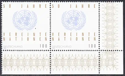 BUND 1995 Michel-Nummer 1804 postfrisch horiz.PAAR ECKRAND unten rechts