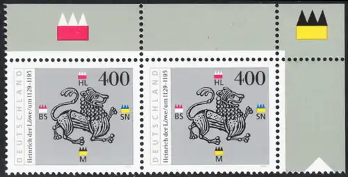 BUND 1995 Michel-Nummer 1805 postfrisch horiz.PAAR ECKRAND oben rechts