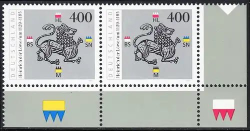 BUND 1995 Michel-Nummer 1805 postfrisch horiz.PAAR ECKRAND unten rechts