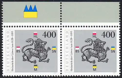 BUND 1995 Michel-Nummer 1805 postfrisch horiz.PAAR RÄNDER oben