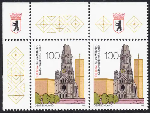 BUND 1995 Michel-Nummer 1812 postfrisch horiz.PAAR ECKRAND oben links