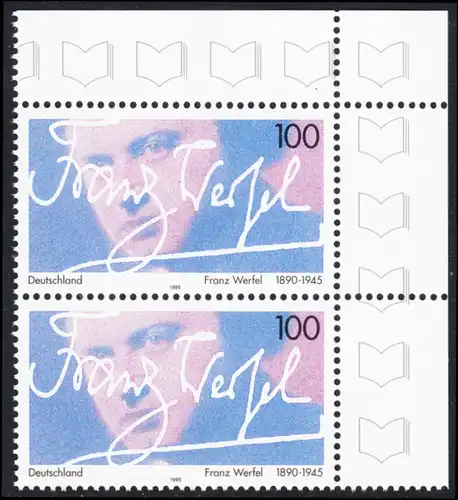 BUND 1995 Michel-Nummer 1813 postfrisch vert.PAAR ECKRAND oben rechts