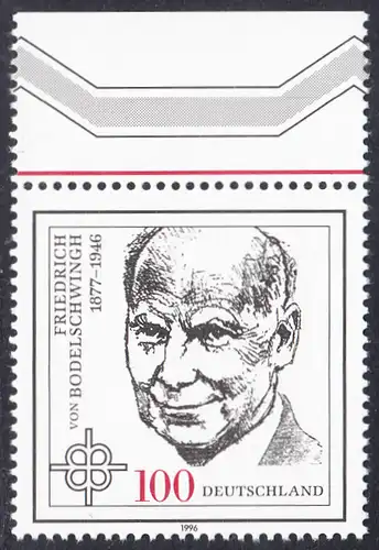 BUND 1996 Michel-Nummer 1835 postfrisch EINZELMARKE RAND oben 