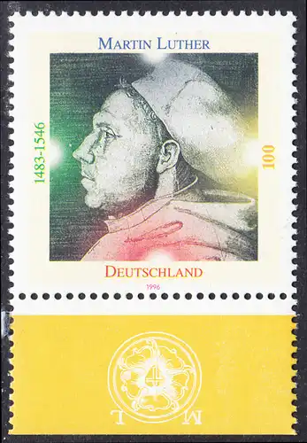 BUND 1996 Michel-Nummer 1841 postfrisch EINZELMARKE RAND unten