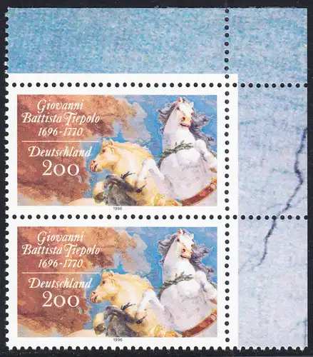 BUND 1996 Michel-Nummer 1847 postfrisch vert.PAAR ECKRAND oben rechts