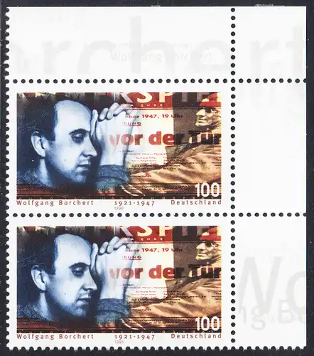 BUND 1996 Michel-Nummer 1858 postfrisch vert.PAAR ECKRAND oben rechts