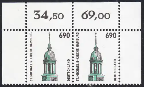 BUND 1996 Michel-Nummer 1860 postfrisch horiz.PAARECK RÄNDER oben rechts/oben links