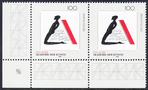 BUND 1996 Michel-Nummer 1866 postfrisch horiz.PAAR ECKRAND unten links