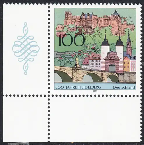 BUND 1996 Michel-Nummer 1868 postfrisch EINZELMARKE ECKRAND unten links
