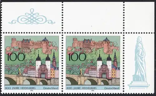 BUND 1996 Michel-Nummer 1868 postfrisch horiz.PAAR ECKRAND oben rechts