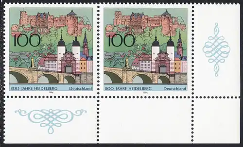 BUND 1996 Michel-Nummer 1868 postfrisch horiz.PAAR ECKRAND unten rechts