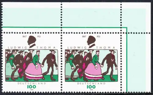 BUND 1996 Michel-Nummer 1870 postfrisch horiz.PAAR ECKRAND oben rechts