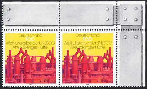 BUND 1996 Michel-Nummer 1875 postfrisch horiz.PAAR ECKRAND oben rechts