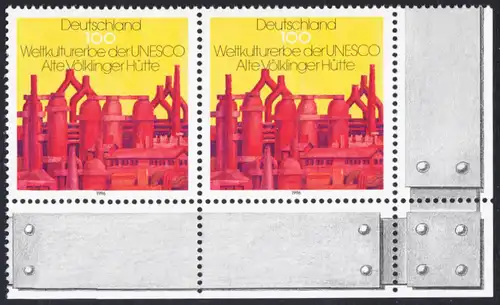 BUND 1996 Michel-Nummer 1875 postfrisch horiz.PAAR ECKRAND unten rechts