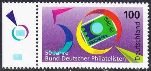 BUND 1996 Michel-Nummer 1878 postfrisch EINZELMARKE RAND links