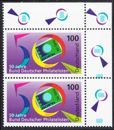 BUND 1996 Michel-Nummer 1878 postfrisch vert.PAAR ECKRAND oben rechts