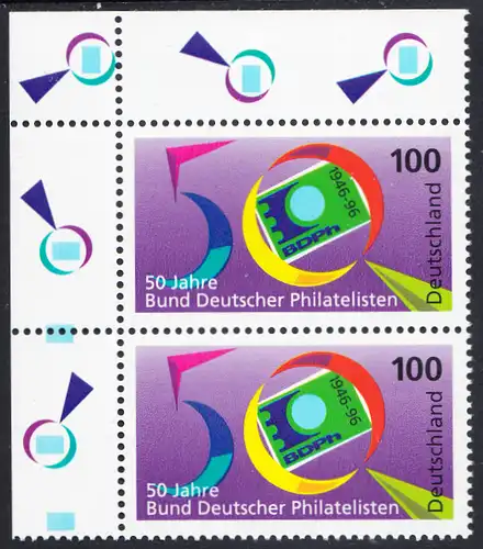 BUND 1996 Michel-Nummer 1878 postfrisch vert.PAAR ECKRAND oben links