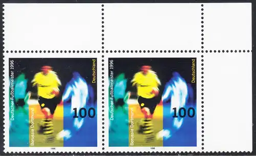 BUND 1996 Michel-Nummer 1879 postfrisch horiz.PAAR ECKRAND oben rechts