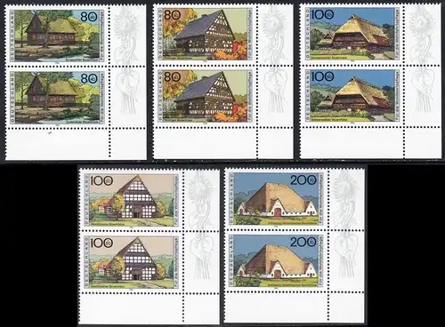 BUND 1996 Michel-Nummer 1883-1887 postfrisch SATZ(5) vert.PAARE ECKRÄNDER unten rechts